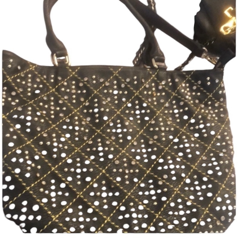 Large black Rhinestone studded bag with shoulder strap used twice faux leather